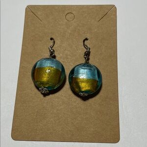 Blue and Gold Glass Drop Earrings